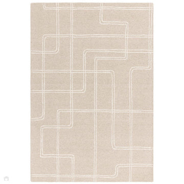 Ada Modern Plain Geometric Ivory Hi-Low Loop Linear Path Hand-Woven Ribbed Textured Wool Sand/Beige Rug-Asiatic Carpets-Rug Love - The Most Loved Rug Store